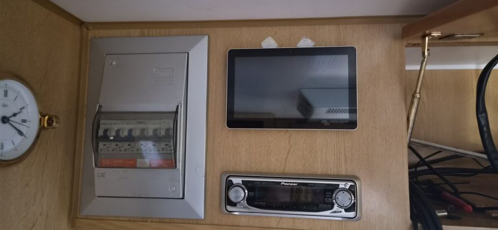 Custom DC control panel with circuit breakers and a Victron display